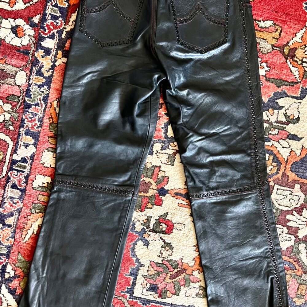 Men's Black Leather Pants, 32" Waist Vintage Handmade - Picture 2 of 5